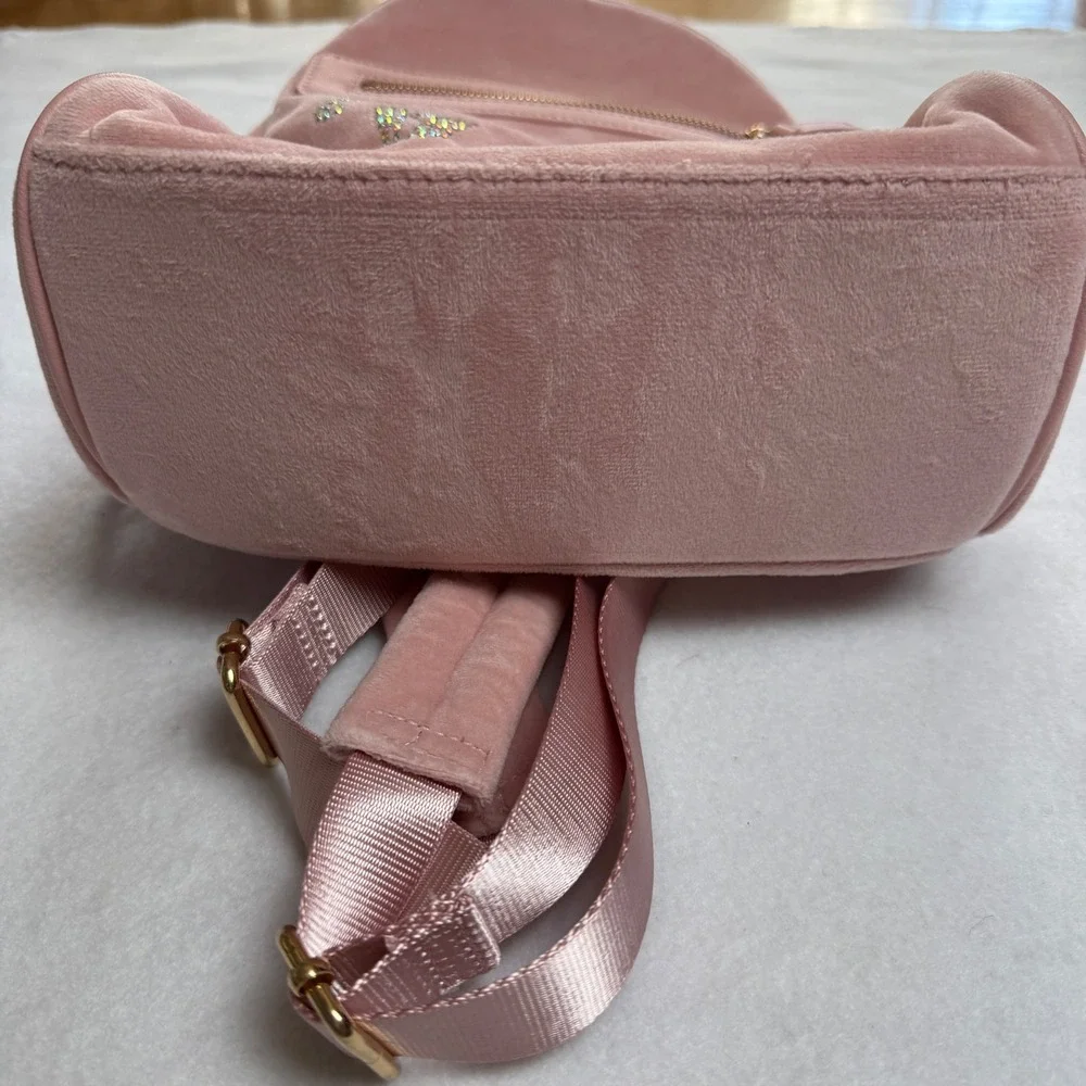 Juicy Couture Pink Velour Mini Backpack Rhinestone Logo‎ Adjustable Straps Y2K